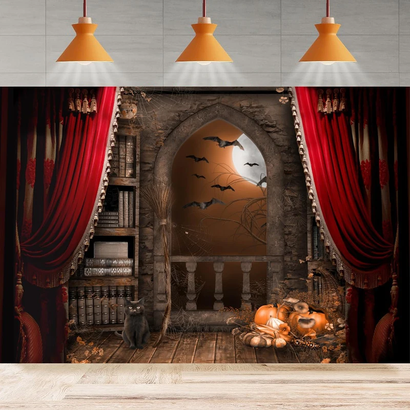 

Magic Wizard School Photography Backdrop Halloween Full Moon Night Magic School Background Home Party Backdrop Wall Banner Decor