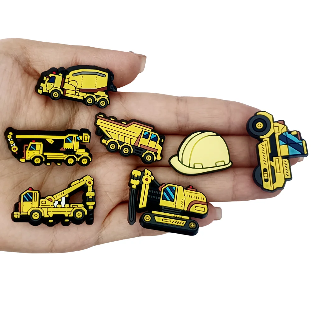 12Pcs Driver Car Engineering Vehicle Excavator PVC Shoe Charms Accessories Designer Clog shoe Decoration Bands Kid Gift   5.0