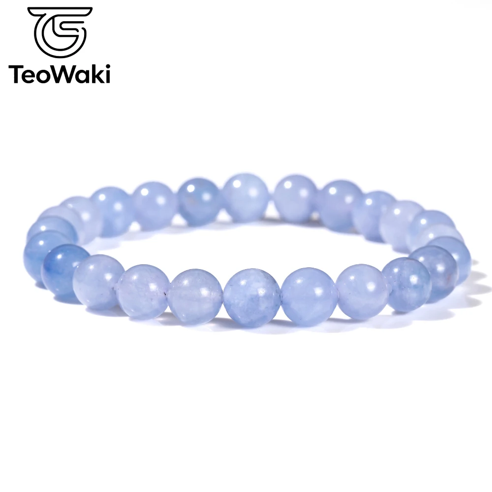 TeoWaki Polished Round Natural Stone Beads Elastic Bracelet Multiple Color Options Best Daily Fashion Jewelry Holiday Gift 19cm
