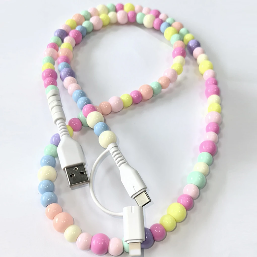 لطيف مطرز كابل شاحن الهاتف الحيوانات الأليفة لدغة حماية شواحن الهاتف 2 في 1 USB-A إلى USB-C إلى الهاتف شحن سريع كابل مزامنة البيانات #6