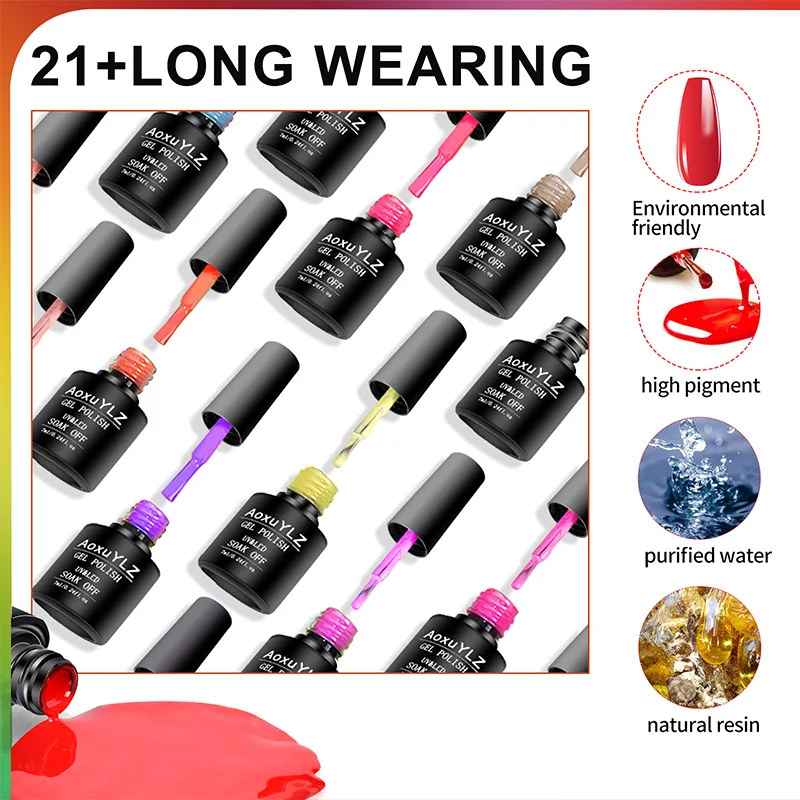 28 개/대 젤 매니큐어 세트 유리 병 UV 젤 광택 레드 핑크 다채로운 젤 폴란드어 매트 탑베이스 코트 네일 젤 키트