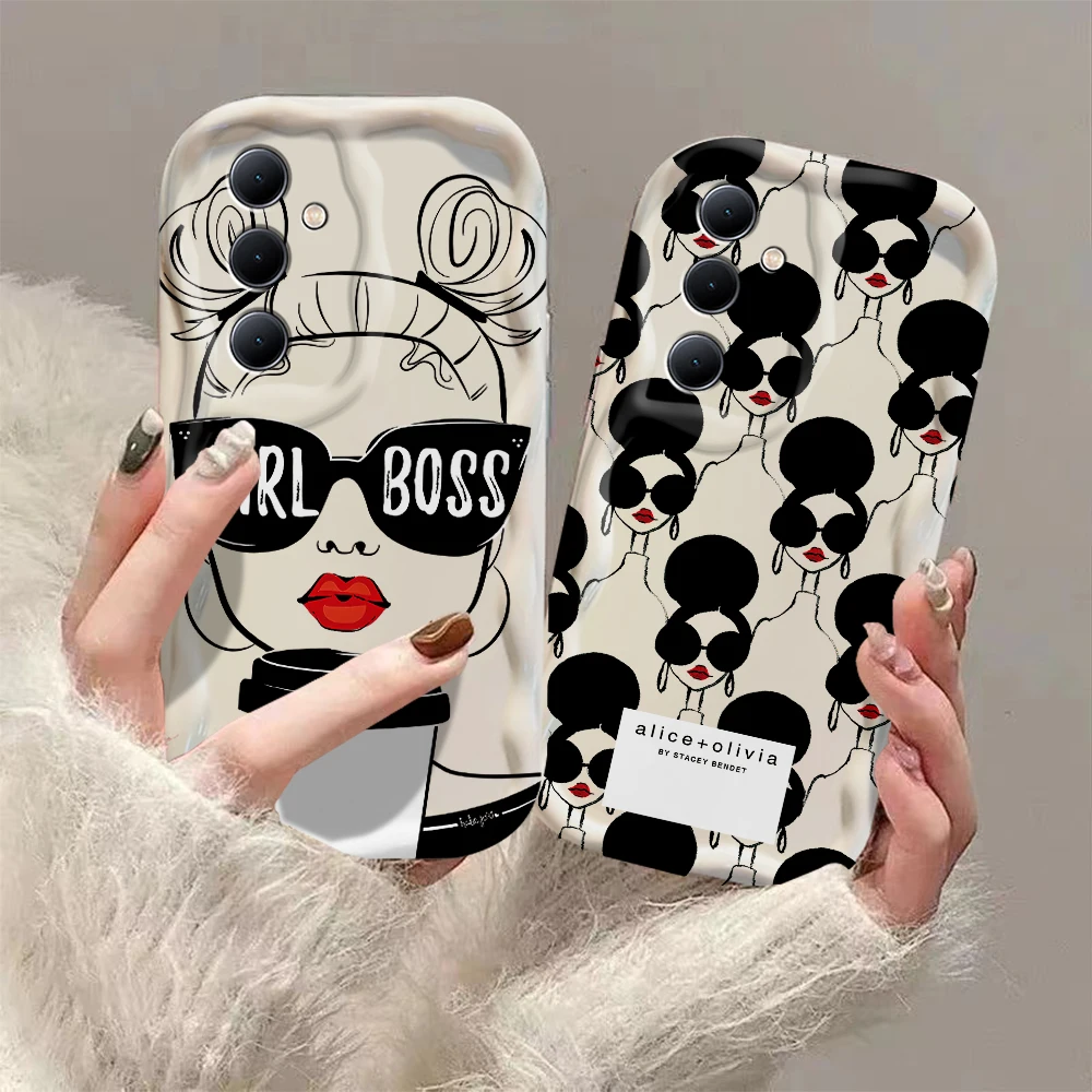 

Cute Coffee BOSS Girl 3D Wave Phone Case For Samsung Galaxy S24 S23 S21 S20 FE Plus Ultra 4G 5G Soft Silicone Back Cover
