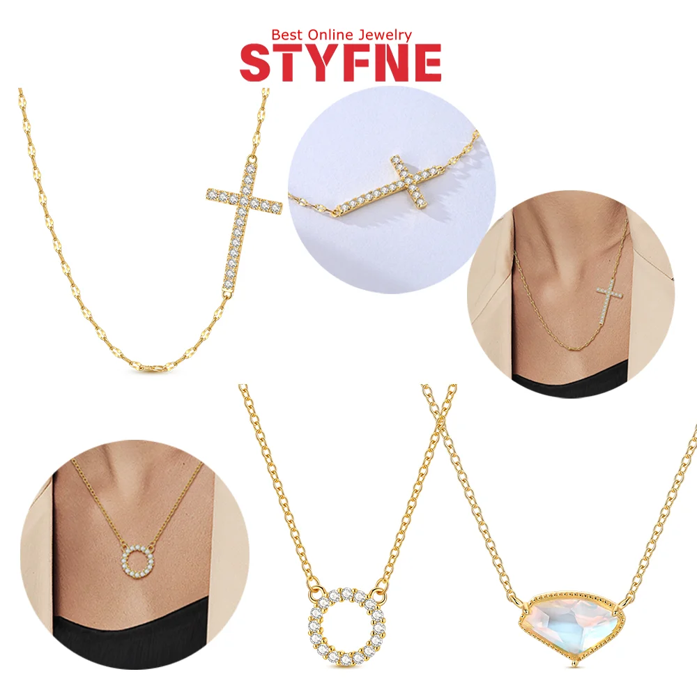 

S925 Silver Aurora Gold Necklace Shiny Zircon Ring Necklace Cross Necklace for Women Birthday Valentine's Day Jewelry Gift