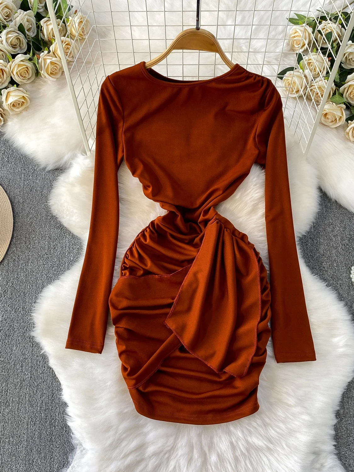 

Модное женское платье с перекрестной талией, облегающее, осенне-зимнее, в стиле Pure Desire, с высокой талией, плиссированное, обтягивающее, с запахом, в виде юбки-боди