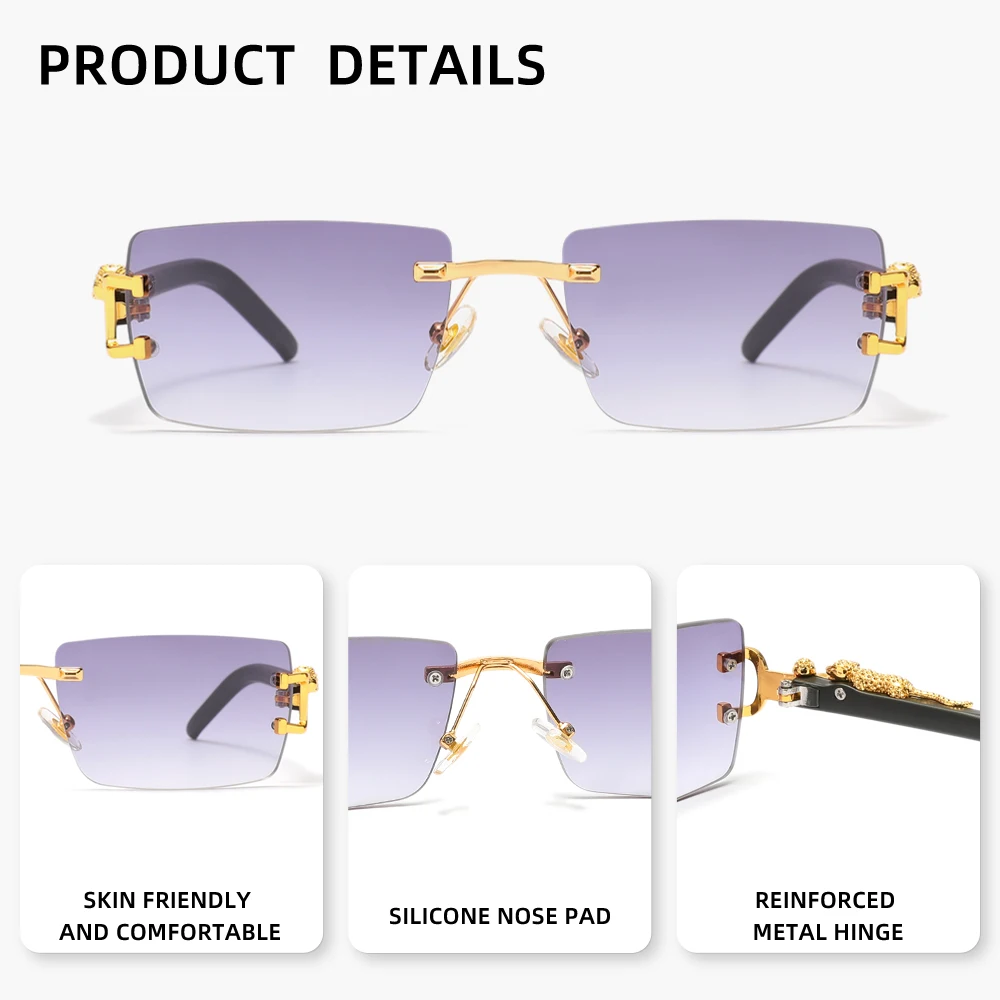 Modische Luxus-Design-Sonnenbrille mit Farbverlaufsgläsern, UV400, rahmenlose Brille für Damen und Herren, Sommerurlaub-Brille – Detail 1