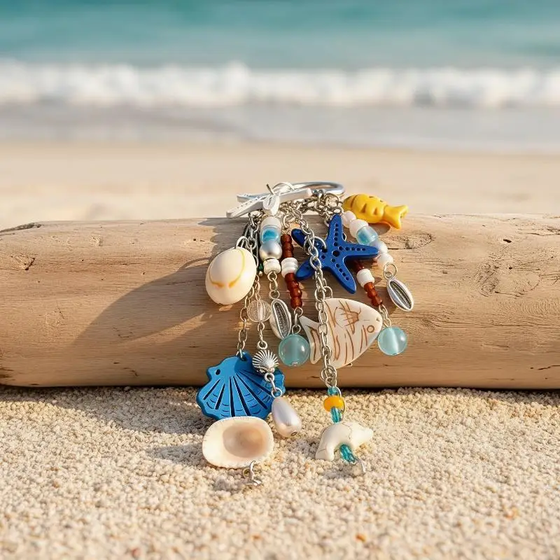 1Pcs Beach Style Key Ring Summer Scallop Shell Starfish Pendant Unique Fashion Decor for Women Purse Luggage Key Accessories