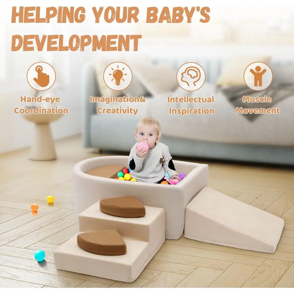مكعبات تسلق إسفنجية ناعمة للأطفال مكونة من 6 قطع مع حفرة كروية، مجموعة لعب داخلية للأطفال (الكرة غير متضمنة)