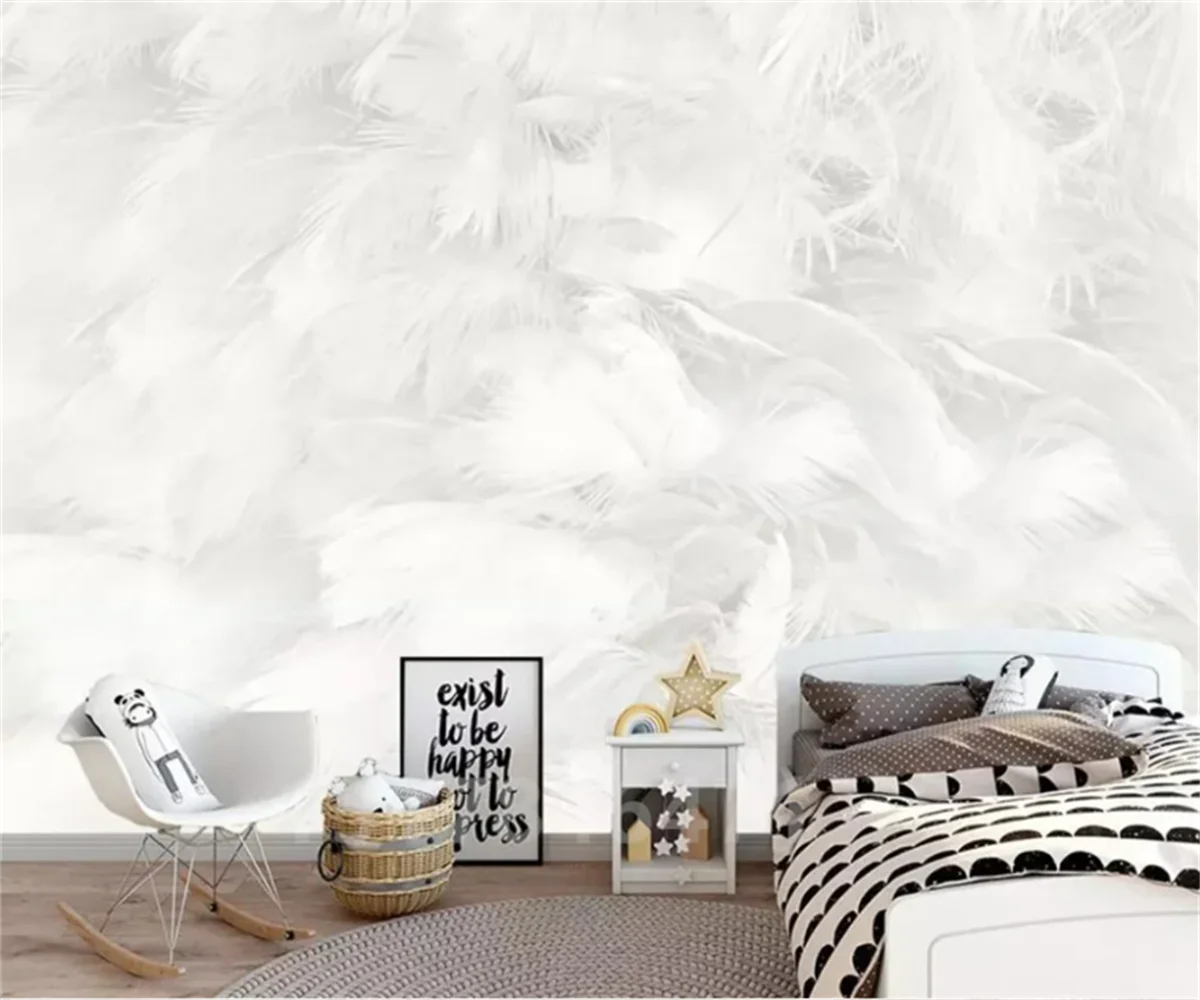 Customized Size Wallpaper White Feather Wall Decorative Painting Living Room Bedroom Large Background Feather Wallpaper mural