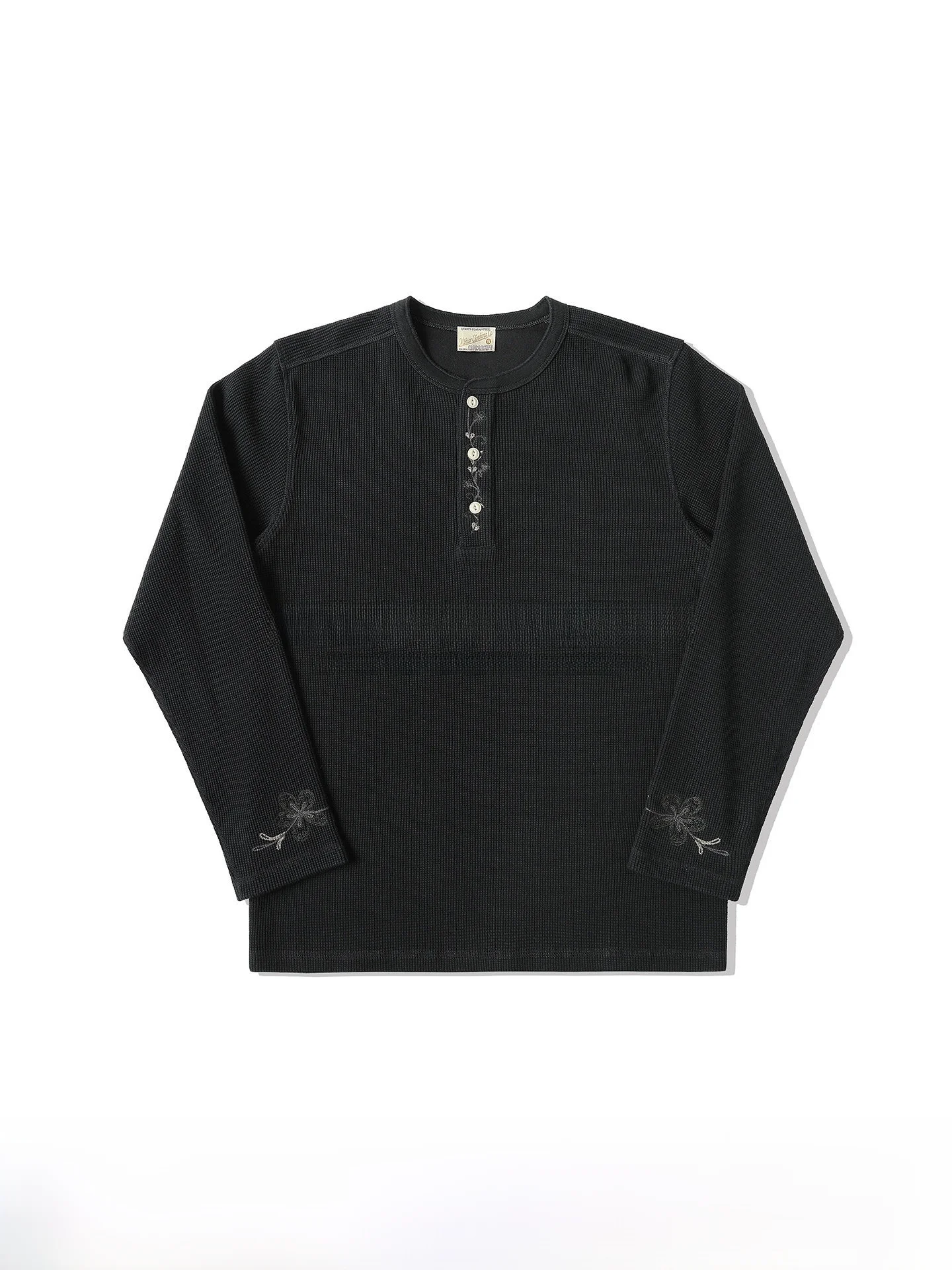 

Хлопковая футболка Waed Long Sve с вышивкой в западном стиле, узкая ширина, цветочный узор, воротник Генри, молодежная модная весенняя Au...