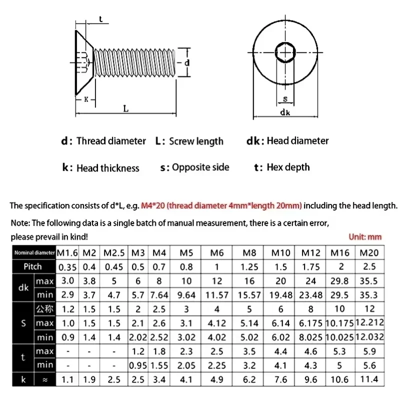 M8 M10 M12 M16 M20 Black Grade 10.9 Steel Hex Hexagon Socket Head Flat Countersunk Allen Machine Screw Bolt