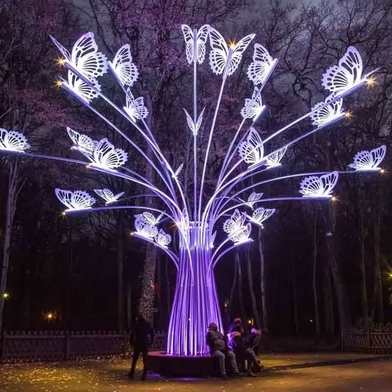 Custom RGB Butterfly Tree LED Landscape Light for Outdoor Decorative Cross Street IP65 Rated for Christmas Public Decoration