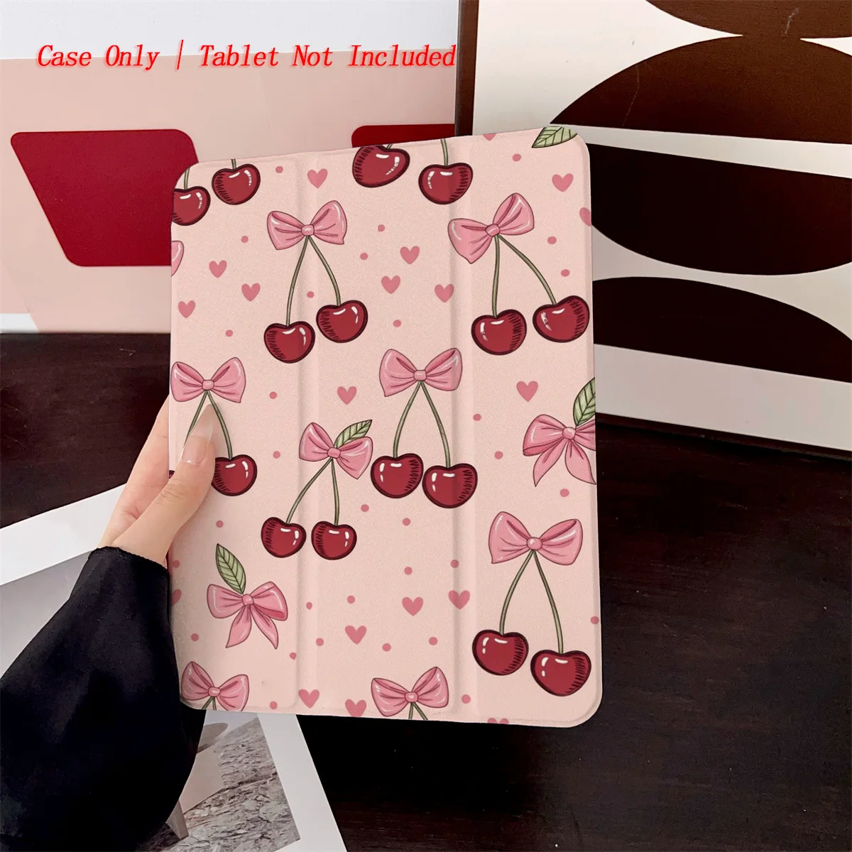 

Elegant Soft Pink Bowknot & Red Small Cherries iPad Case For Apple iPad Pro 11/12.9 Air 5 Mini 5 8th Gen Fashion Cover