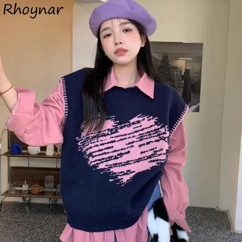

O-neck Sweater Vest Women Print High Street Designer Personal Knitwear Students Teens Baggy Harajuku Clothes Temper Girlish Ins