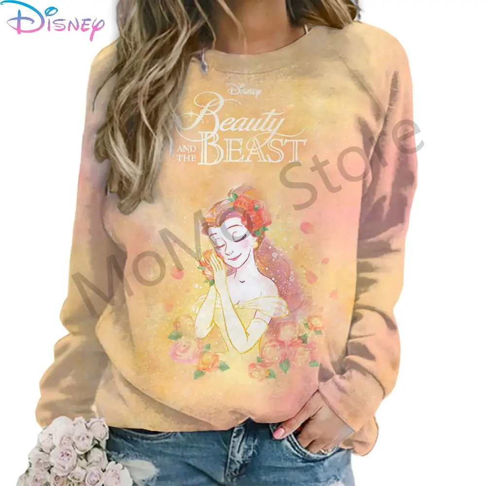 O Neck Women\'s Long Sleeve Sweatshirts Disney Princess Autumn New Street Wear Kawaii Clothes 2024 S-3XL Leisure High Quality