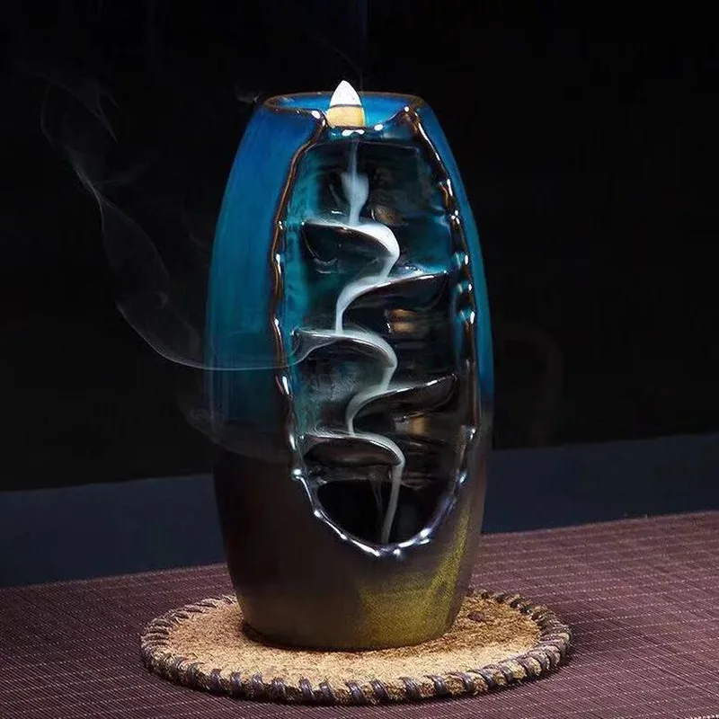 With 75Cones Blue Waterfall Backflow Incense Ceramic Holder