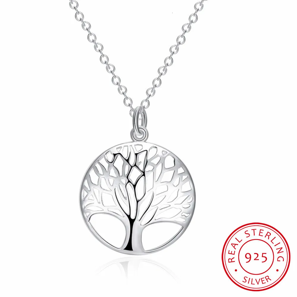 

Hot Tree Of Life Crystal Round Small Pendant Necklace 925 Sterling Silver Bijoux Collier Elegant Women Jewelry Gift