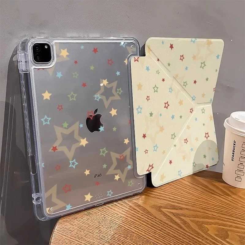 Colourful Star-Shaped 3+Y Fold Case for IPad10.2 7/8/9th 4/5th 10.9 10th IPad 7th Generation Case Mini 6 8.3 Pro/Air 11 13  12.9