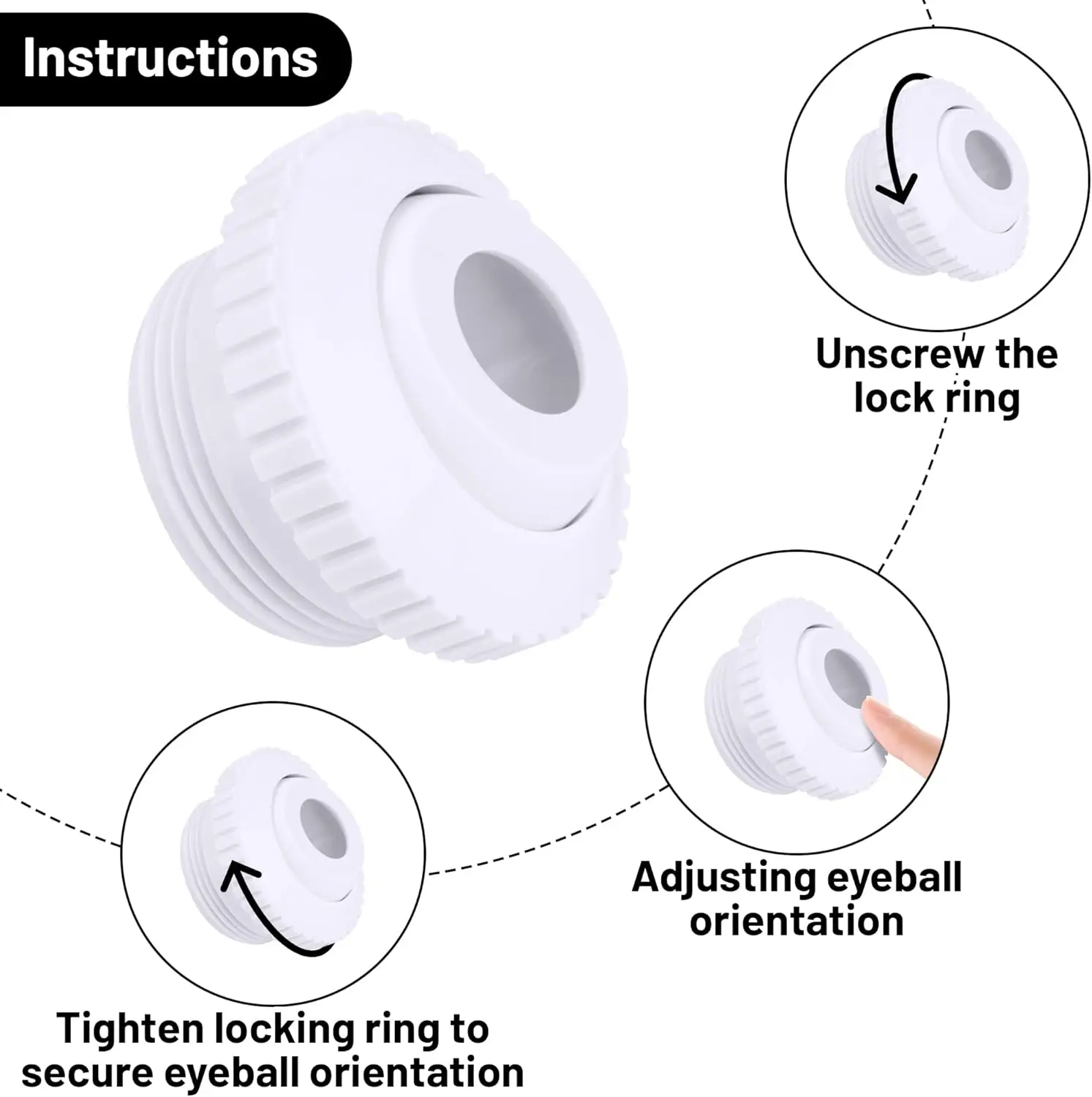 فوهة مقلة العين لحمام السباحة - تركيب مدخل التدفق PVC الأبيض، بديل لـ Hayward SP1419D