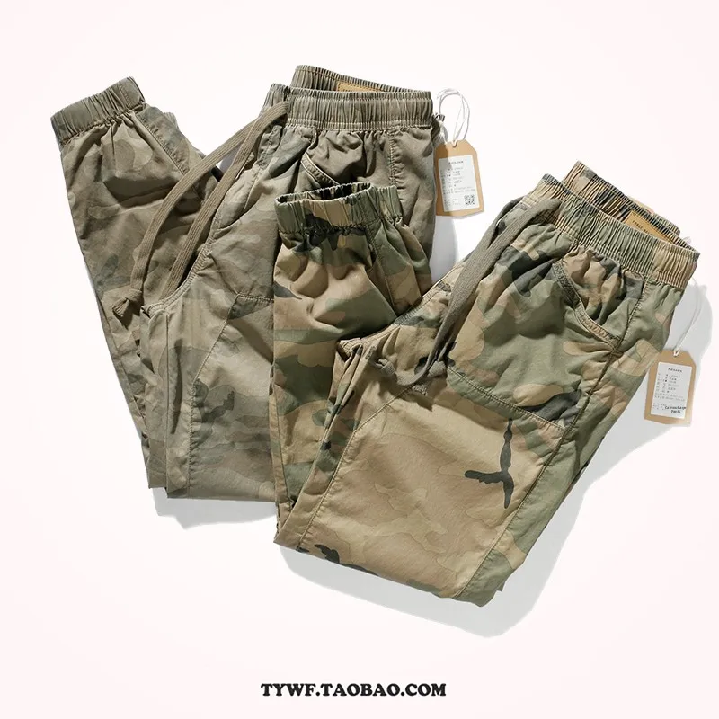 

Мужские камуфляжные брюки, летние тонкие модные свободные повседневные брюки с девятью зубцами, модные легкие городские брюки с манжетами