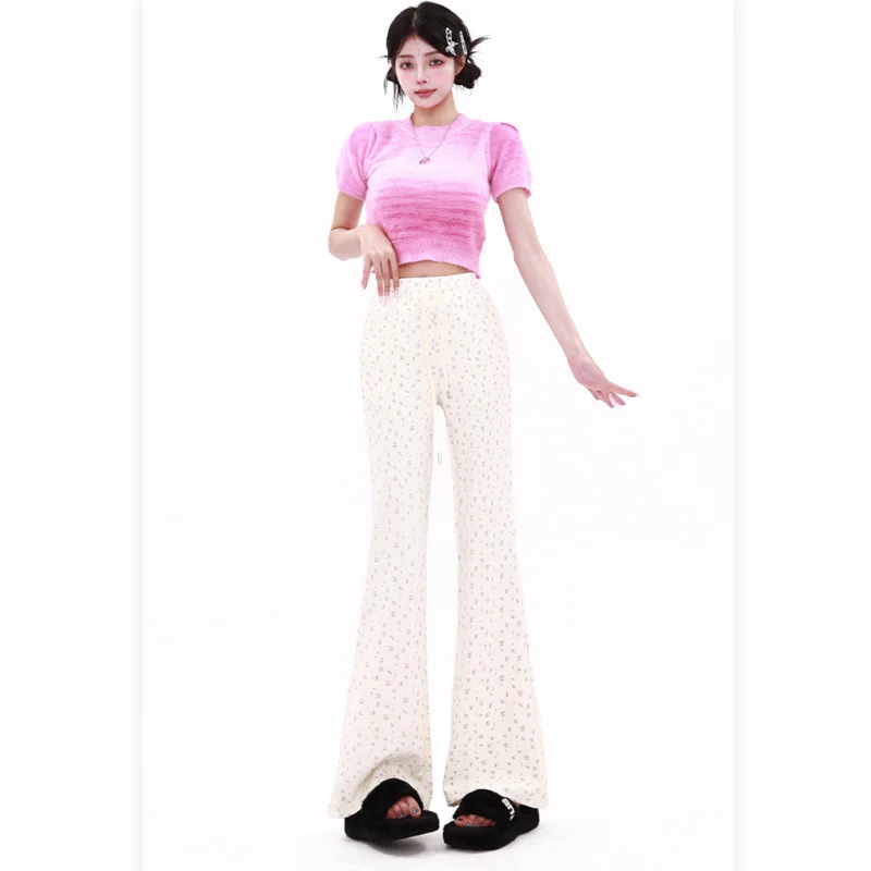 Apricot Printing Womens Solid High Waist Straight Y2K Work Pants Europe and America Fashion Leisure Female Wide Leg Trouser