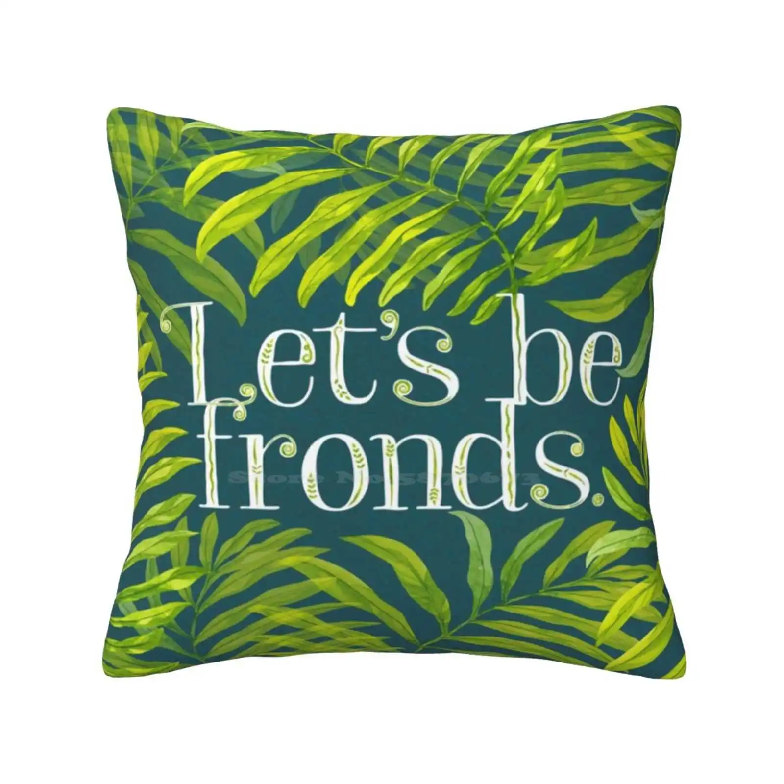 Let'S Be Fronds. Funny Cute Decor Square Pillowcase Paisley Mcnoodle Fronds Leaves Friends Green Teal Palm Leaf Texture Plants