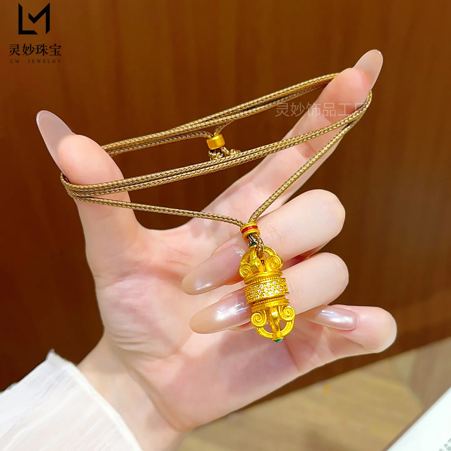 Luxury 9999 24K Solid gold ancient dot diamond vajra pendant necklace magic pestle retro sweater chain gift for girlfriend