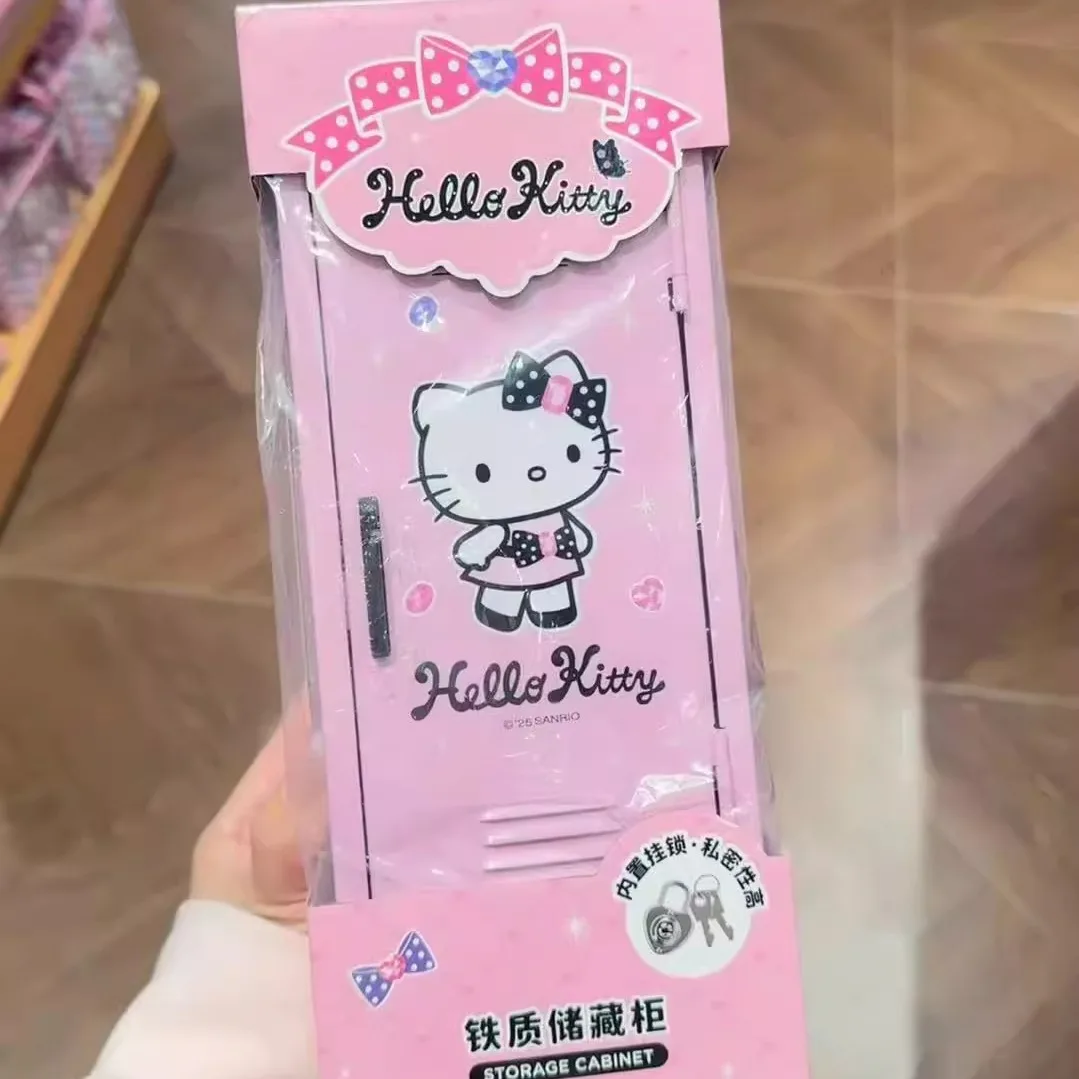 Hello Kitty Sparkling Party Desktop Caixa de armazenamento de metalPequeno armário organizador brilhante para joias de maquiagem, decoração fofa de escritório para casa