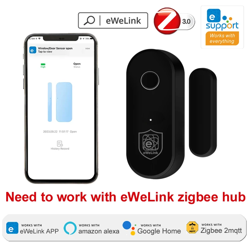 

eWeLink Zigbee Door Detector Window Open Closed Sensor Security Anti-intrusion Alarm Work With Gateway Alexa Alice Zigbee 3.0
