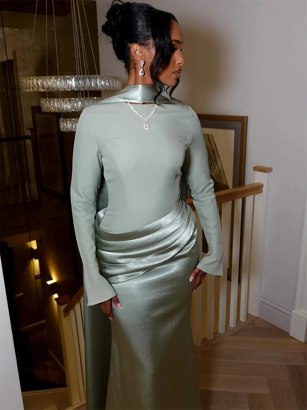 Maßgeschneiderte, bezaubernde Jersey-Abendkleider, formelles Ballkleid mit langen Ärmeln, hochwertige Sweep-Zug-Kleider für besondere Anlässe