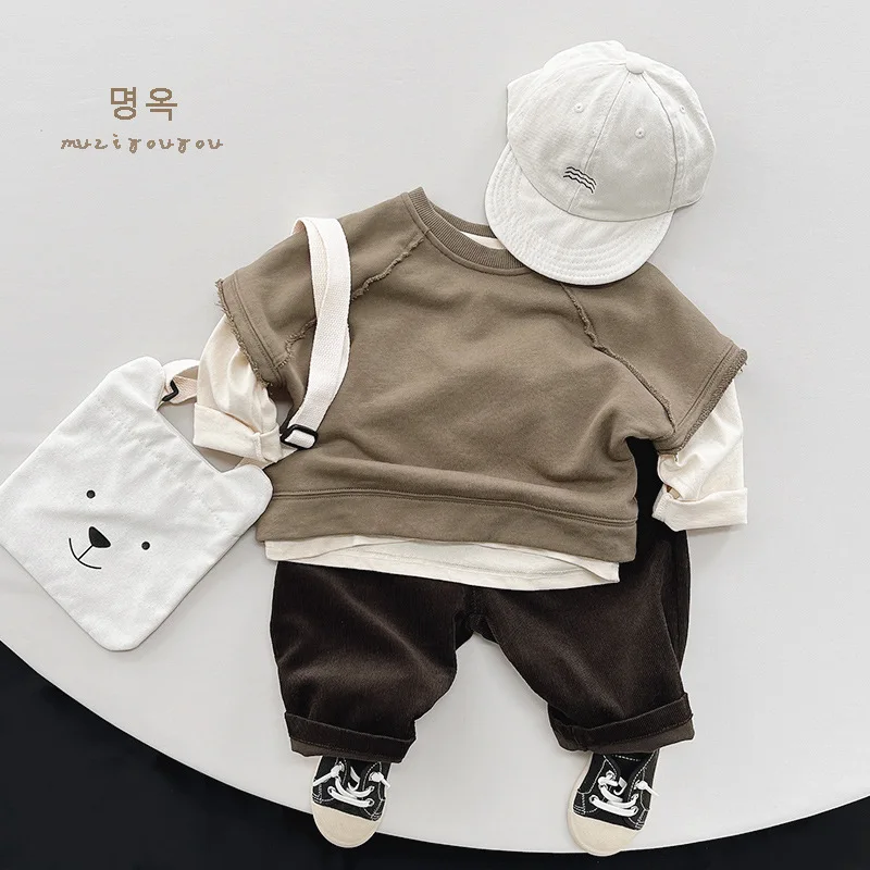 Spring Autumn Children Vest 1-8Y Boys Cotton Daily Waistcoat Tank Tops Pullover Korean Toddler Outerwear Kids Clothing 2024 New