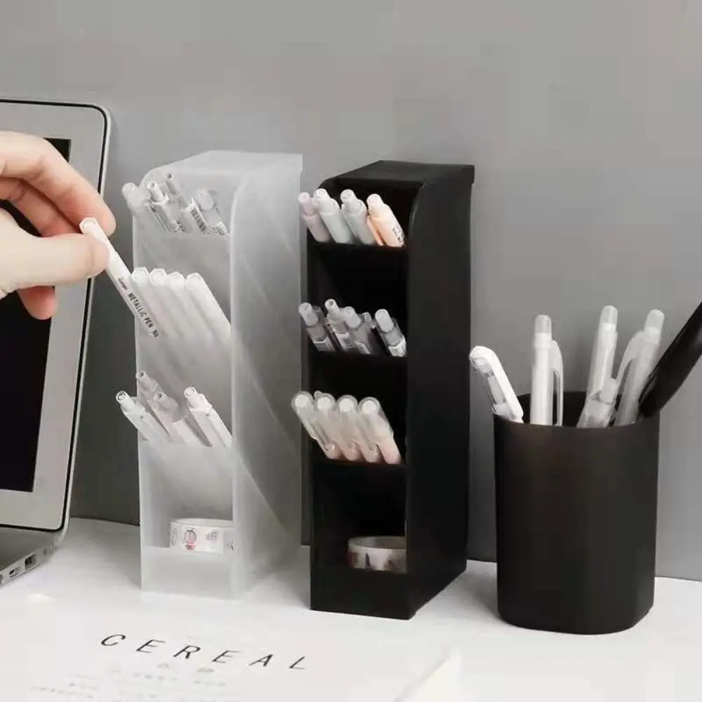 Plastic Pen Holder Frosted Oblique Insertion Pen Container High-capacity Transparent Makeup Brush Storage Bucket School Office