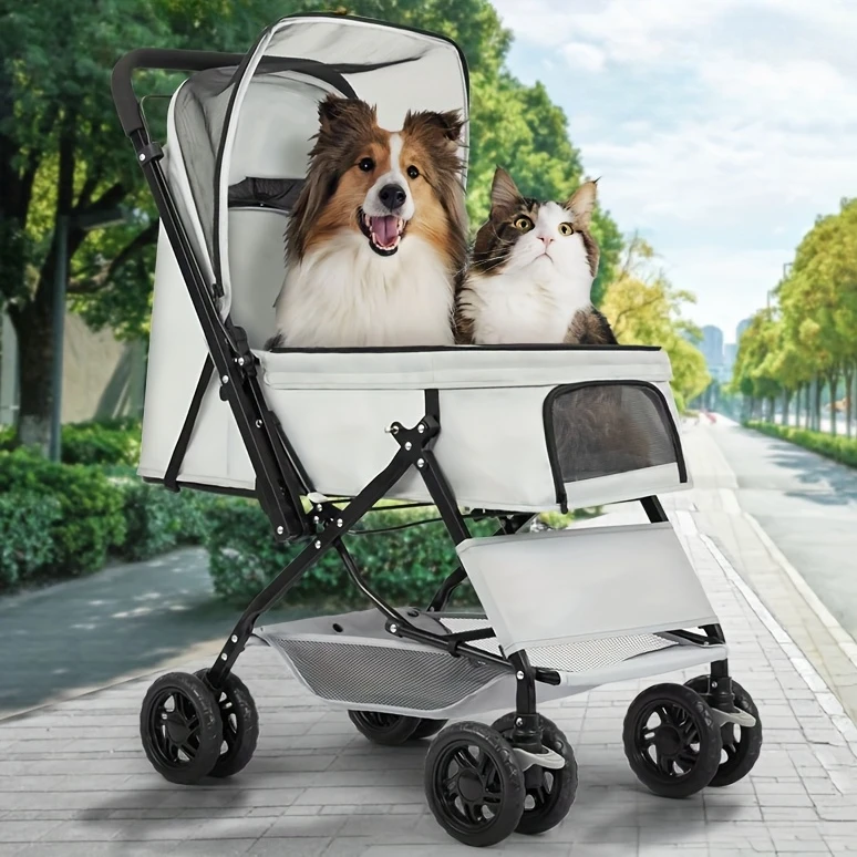 

STLF4 Wheels Pet Travel Trolley Dog Jogger Stroller with Cup Holder and Storage Basket Pet Pushchair for Small Medium Cats Dogs