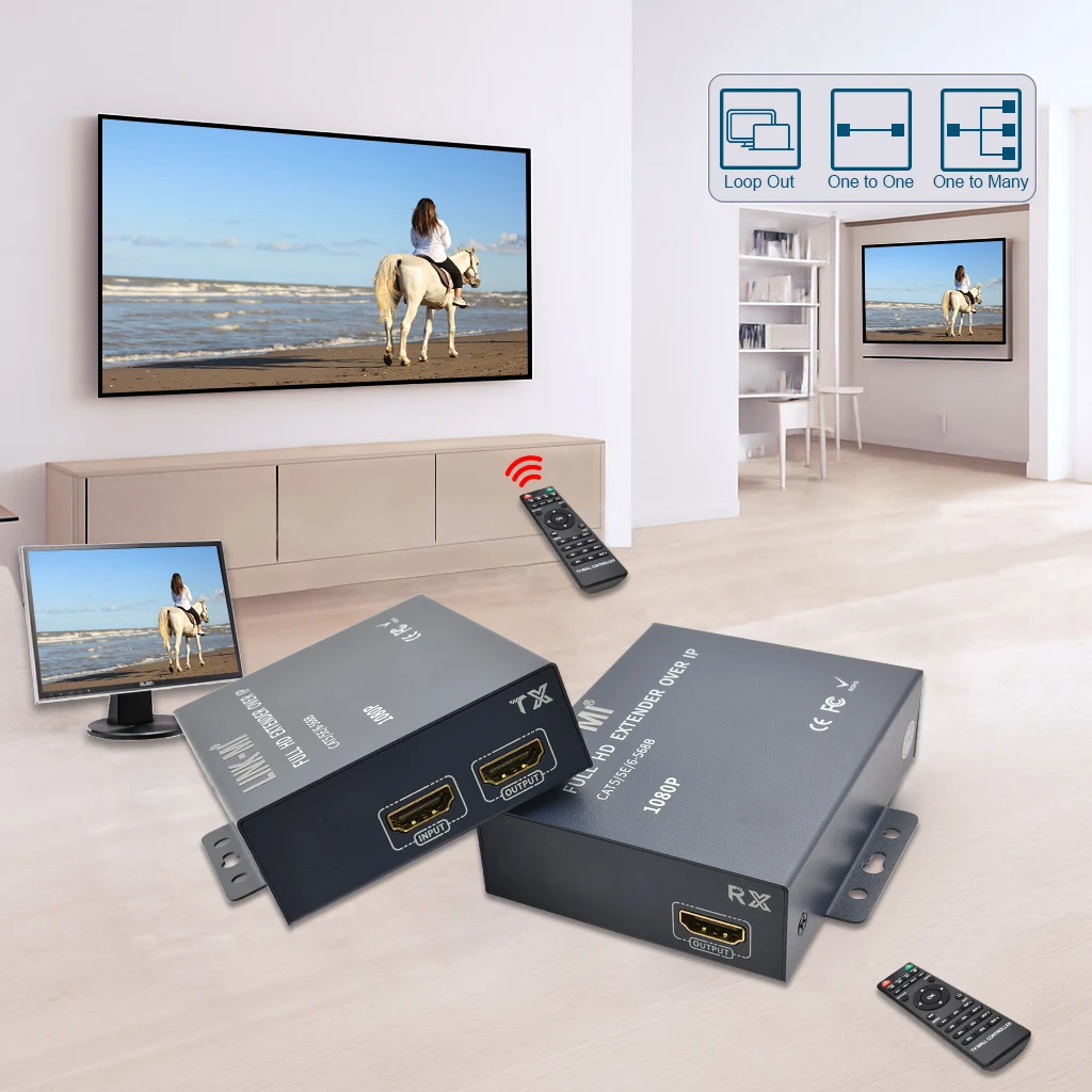 Удлинитель HDMI через TCP/IP, 200 м, 1080P, точка на многоточечный, HDCP1.4, Plug & Play, ИК-опция, режим MJPEG