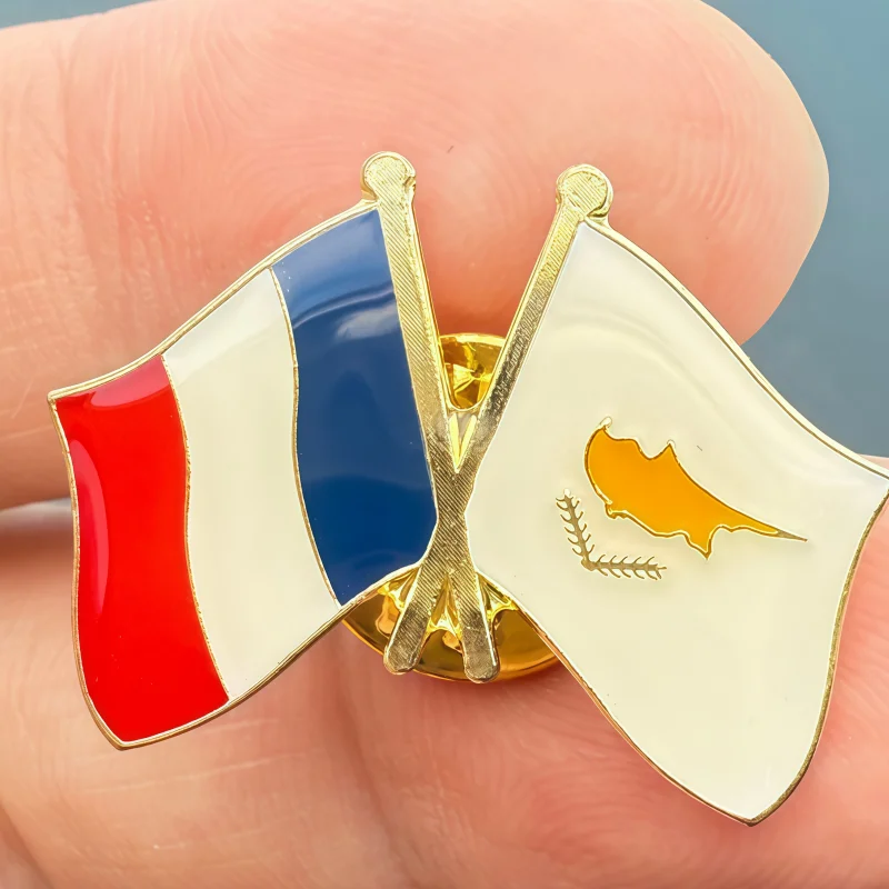 France & Cyprus Flag Metal Soft Enamel Lapel Badge Pins Brooches