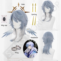 In Stock Game Honkai Star Rail Latest Sunday Cosplay Wig Light Blue Hair Mr. Sunday Uniform Prop Halo Headwear Earring Halloween