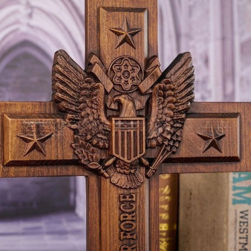 High Quality Vintage Solid Wood Cross Wall Carving Ornament Home Living Decor Craft