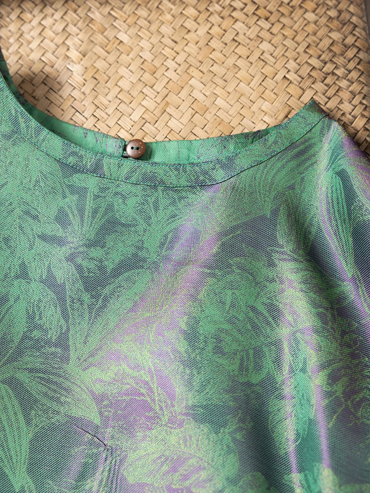 2025 여름 신상 그린 코코넛 그로브 다용도 스타일 100% 천연 뽕나무 실크 송브로케 여성 라운드넥 탱크탑 드레스