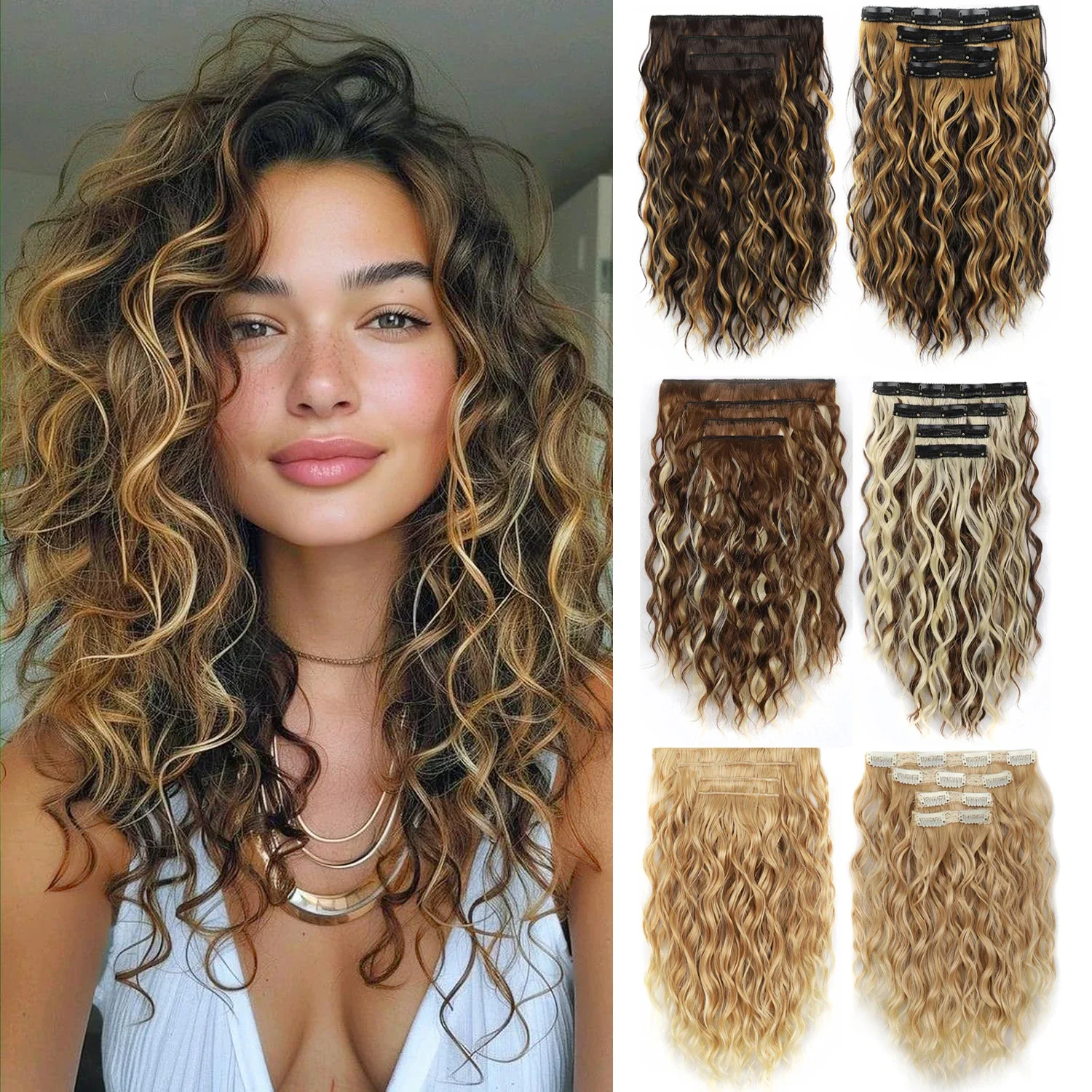 

4-Piece Set of 11 Clip-In Hair Extensions, Clip-In Hair Extensions, 12 Inch Synthetic Clip-In Short Soft Natural Wigs High-Tempe