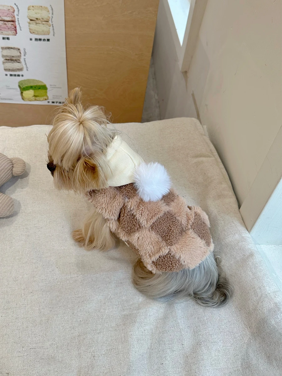 

Теплая одежда для собак: свитер для маленьких собак породы йоркшир, осенне-зимний, с забавным дизайном шапки, бренд Sweet Porrie