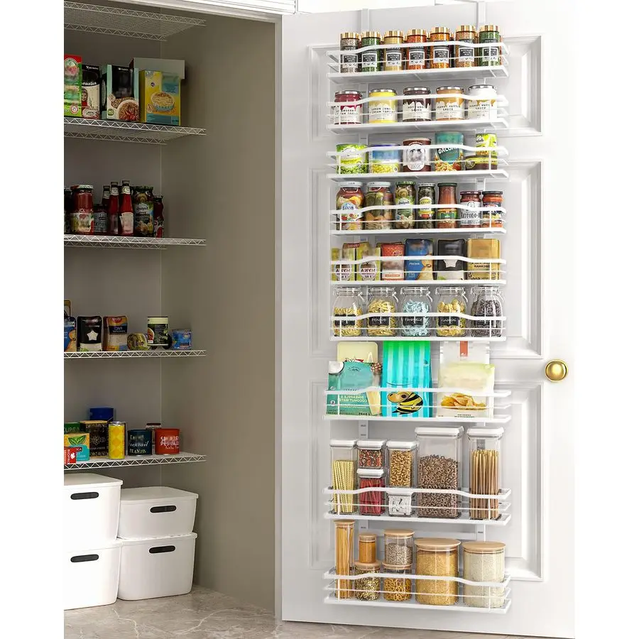 

Moforoco White 9Tier Over The Door Pantry Organizer, Pantry Organization And Storage, Metal Hanging Spice Rack Shelves Door, Ho
