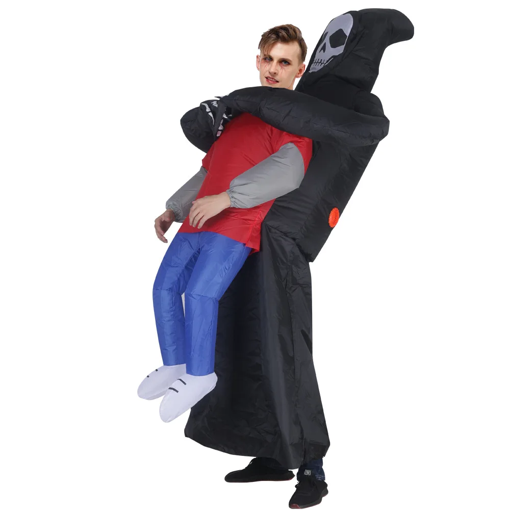 Funny Black Robe Mask Ghost Inflatable Costume Halloween Carnival Masquerade Party Cosplay Friends Gathering Holiday Gift