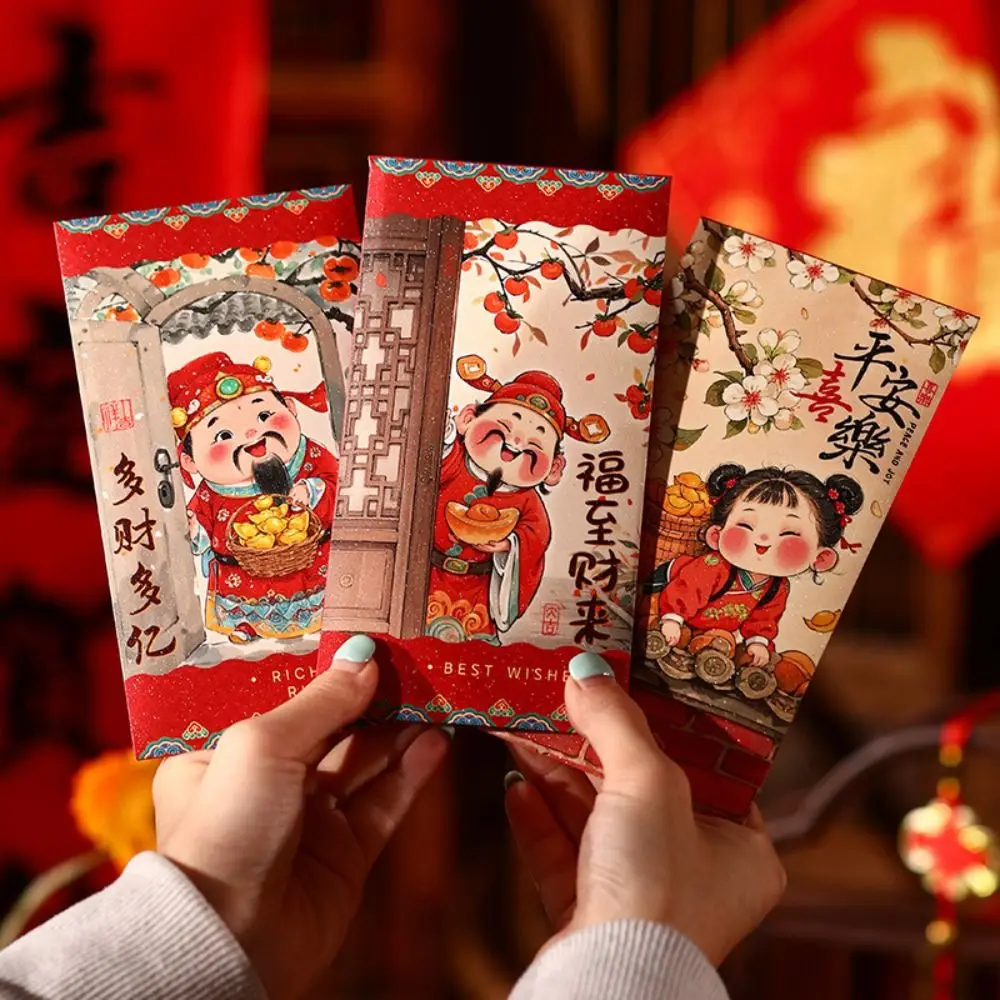 6 stks Traditionele Chinese Nieuwjaar Rode Enveloppen Hongbao Verdikte Geluk Rode Zak Zegen Geld Pakket Bruiloft Verjaardag