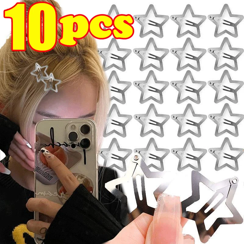 10Pcs Sliver Star BB Hairclips Girl Cute Star Barrettes Women Simple Mini Metal Snap Clips Headdress Hair Jewelry Accessories