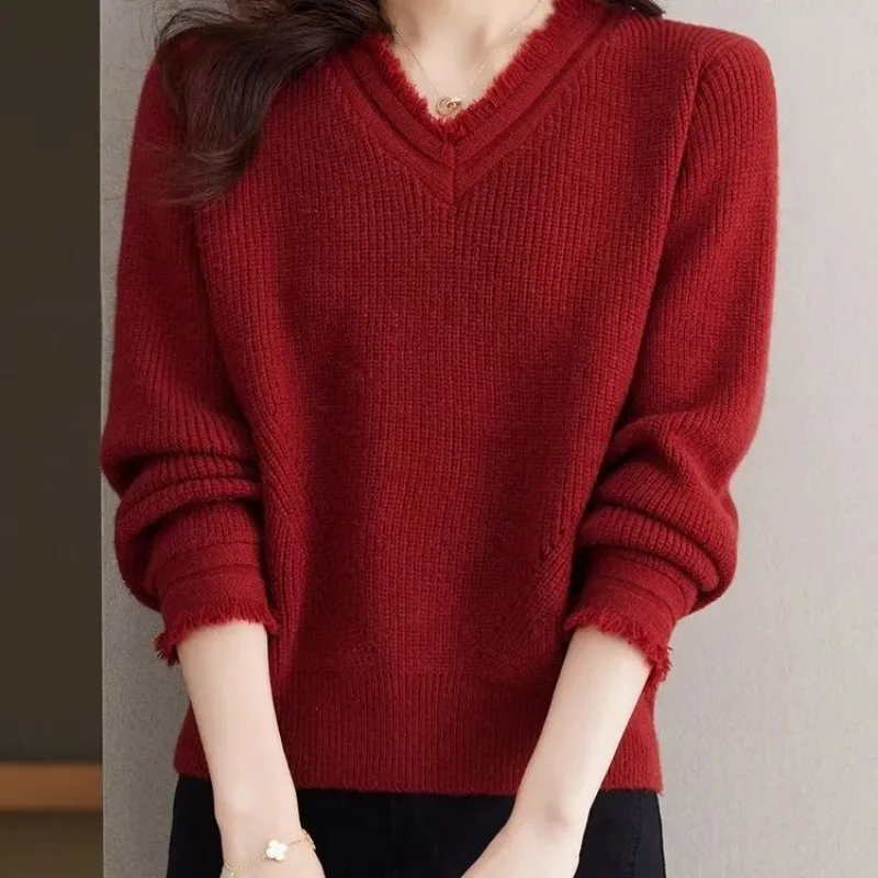 سترة نسائية بلون سادة برقبة على شكل حرف v قميص نسائي فضفاض قصير موديل خريف 2025 قميص قاع سميك على الموضة لخريف جديد #2