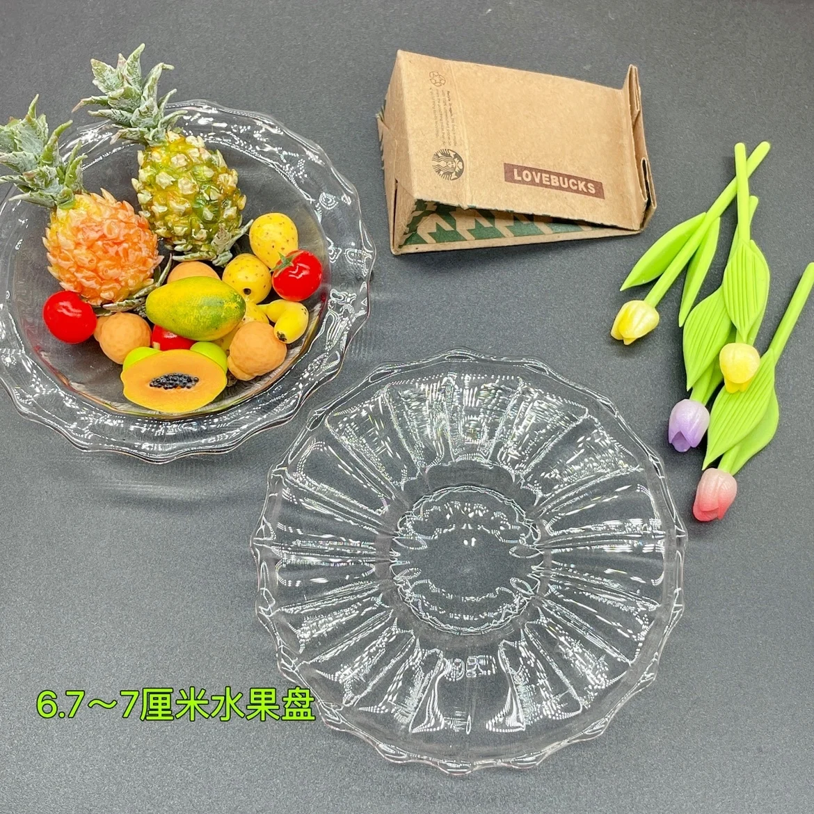 6-Punkt-Puppenhaus 7 cm großer Mini-Glasteller Obstteller Snackteller