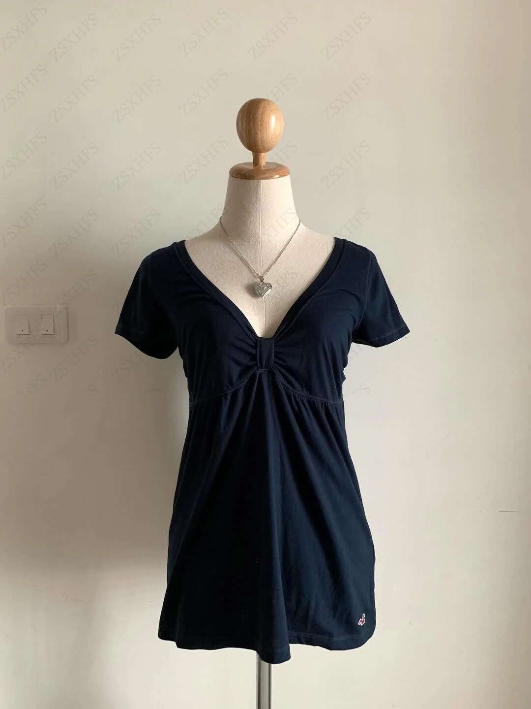 Kwaii Vintage Doll T Shirt 2000s Women Clothes Spicy Girl V-neck Design Twisted Bow Tops Summer Versatile Aesthetic Short Sleeve