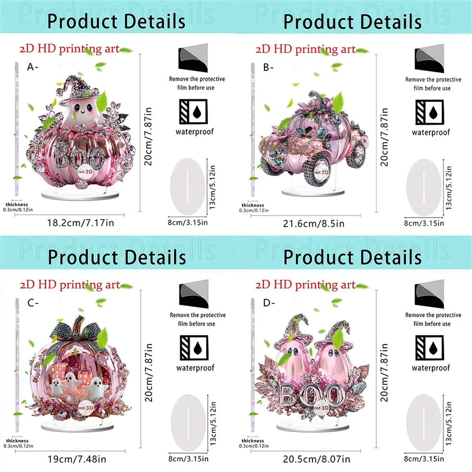 زينة حفلات الهالوين مخيف أكريليك كريستال شبح 2D تمثال مسطح زخرفة الجدول محور للديكور المنزل