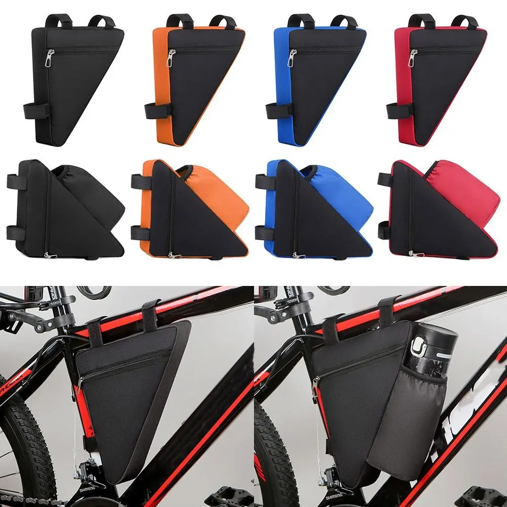 Oxford Bicycle Triangle Bag 22*19*6cm with Water Bottle Pouch Cycling Bag Cycling Gear Multicolor Bike Front Beam Bags