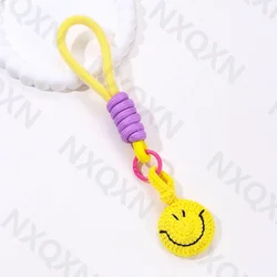 Cute Mesh Rope Smile Face Knit Keychain Creative Backpack Decoration Sport Key Ring For Women Men Good Gift Handmade Jewelry Set