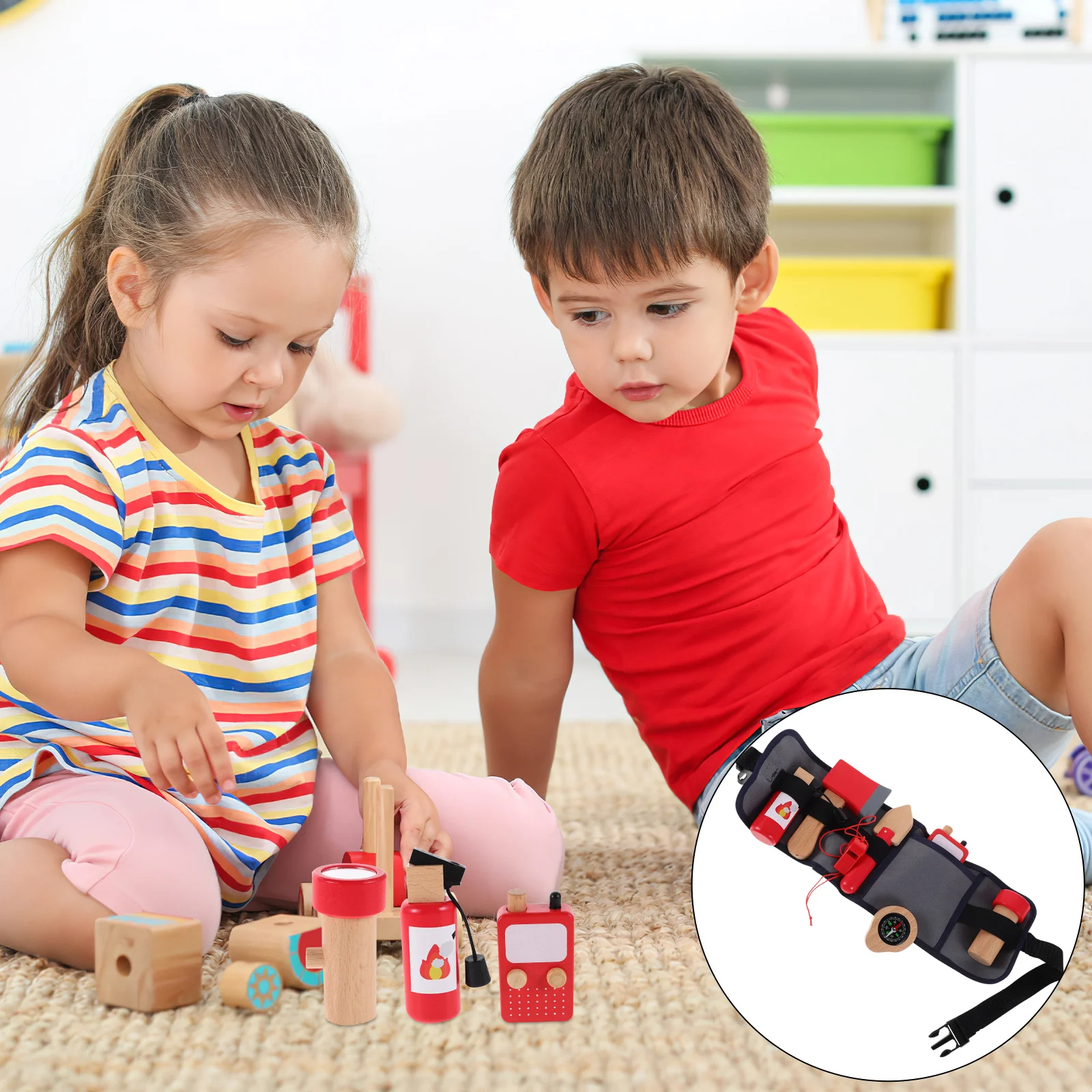 

1Set Firefighter Dress Up Wooden Tools Pretend Play Set Convenient Tool Belt Realistic Design Unique Style Indoor Outdoor Fun